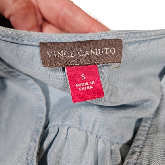 Vince Camuto Lighweight Denim, Wrap Front Blouse, Light Blue, Size Small - Picture 10 of 14